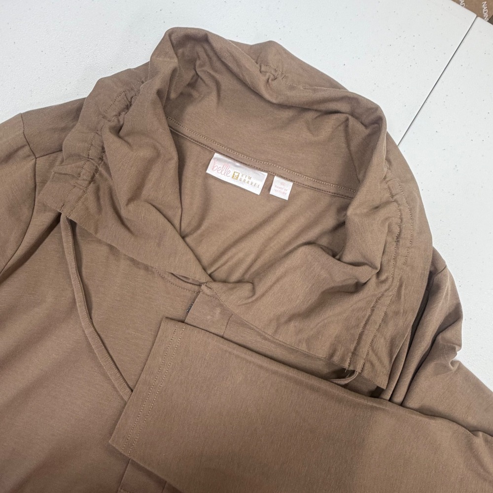Belle by Kim Gravel Brown Zip Neck Tunic Top Long Sleeve Pockets XL A455221